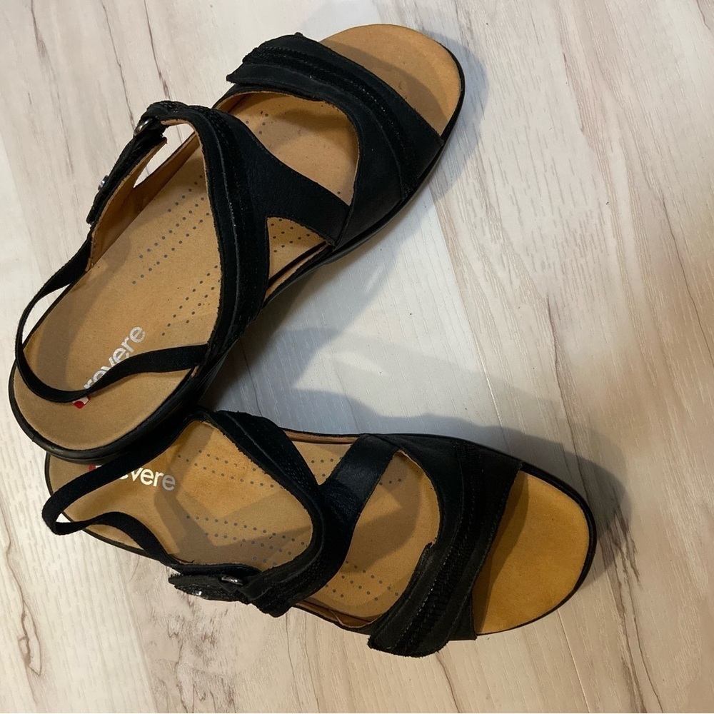 Revere~Rio~Onyx/BlackLizard~Leather~Adjustable Hook & Loop Strap~Sandal~Size 10